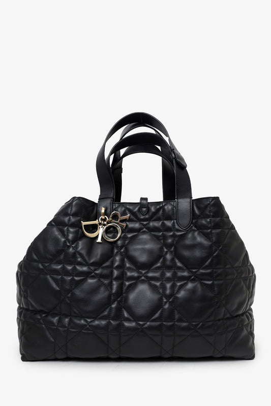 Christian Dior 2024 Black Macrocannage Calfskin Large Dior Toujours Bag With Pouch