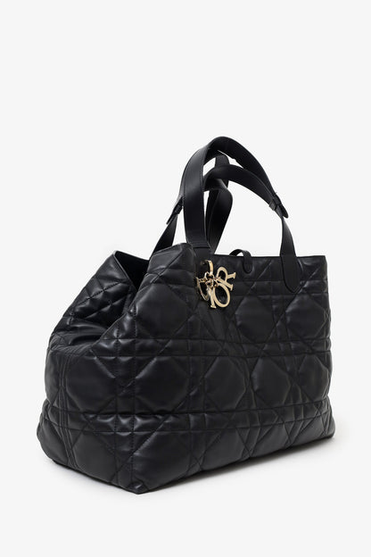 Christian Dior 2024 Black Macrocannage Calfskin Large Dior Toujours Bag With Pouch