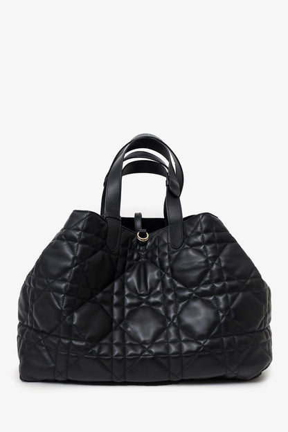 Christian Dior 2024 Black Macrocannage Calfskin Large Dior Toujours Bag With Pouch