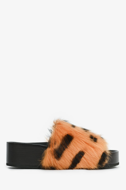 Celine Vintage Leopard Fur Slide Sandals Size 35