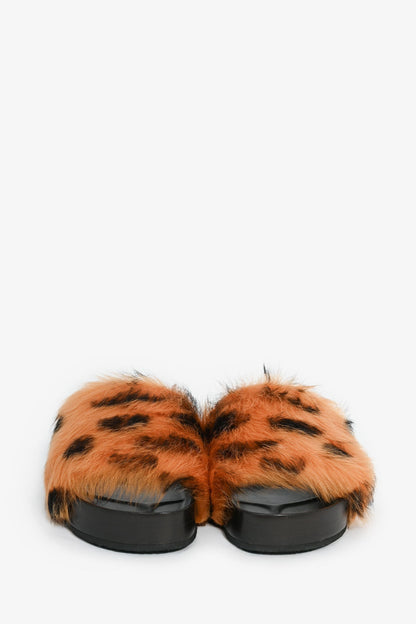 Celine Vintage Leopard Fur Slide Sandals Size 35