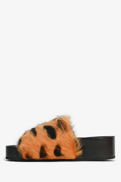 Celine Vintage Leopard Fur Slide Sandals Size 35