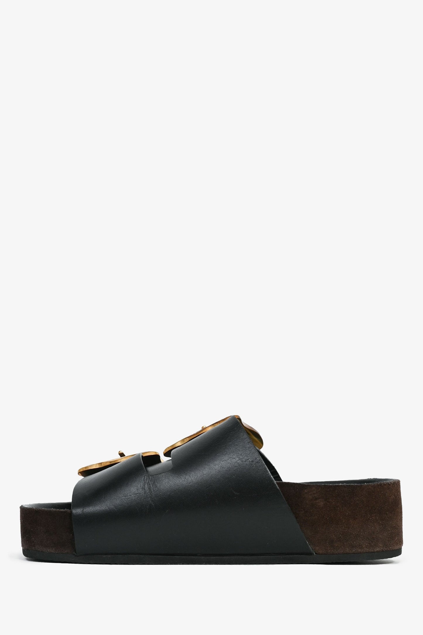 Celine Vintage Black Leather/Brown Suede Buckle Sandals Size 35 (As Is)