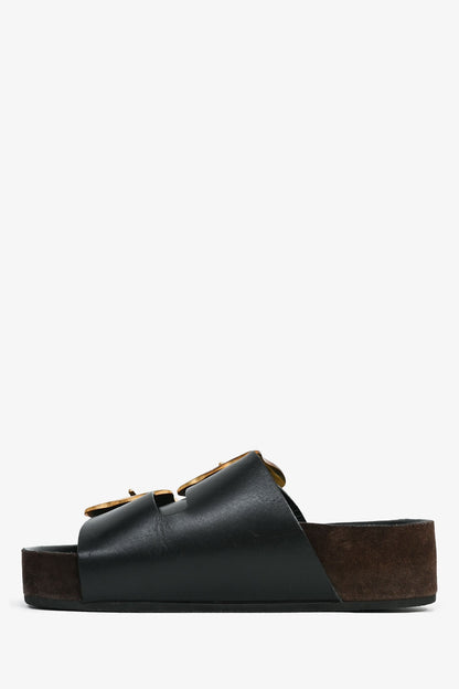 Celine Vintage Black Leather/Brown Suede Buckle Sandals Size 35 (As Is)