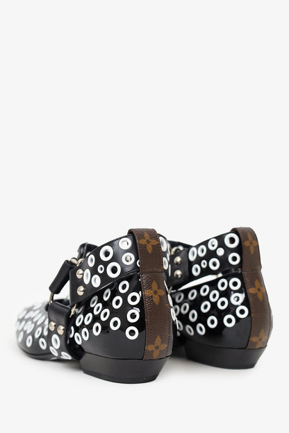 Louis Vuitton Black/White Patent Eyelet Ballet Flats Size 38.5