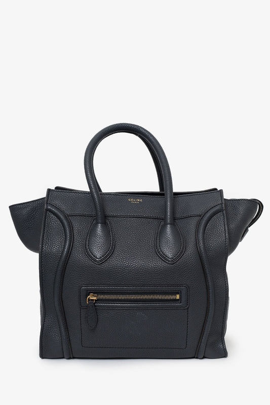 Celine Dark Grey Grained Leather Mini Luggage Tote