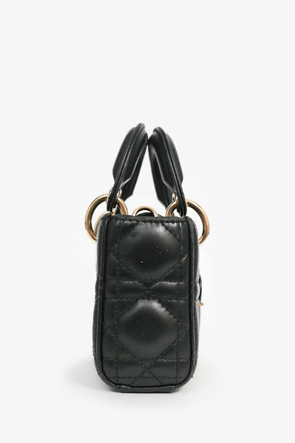 Christian Dior 2021 Black Cannage Leather Mini 'Lady D-Joy' Top Handle with Strap