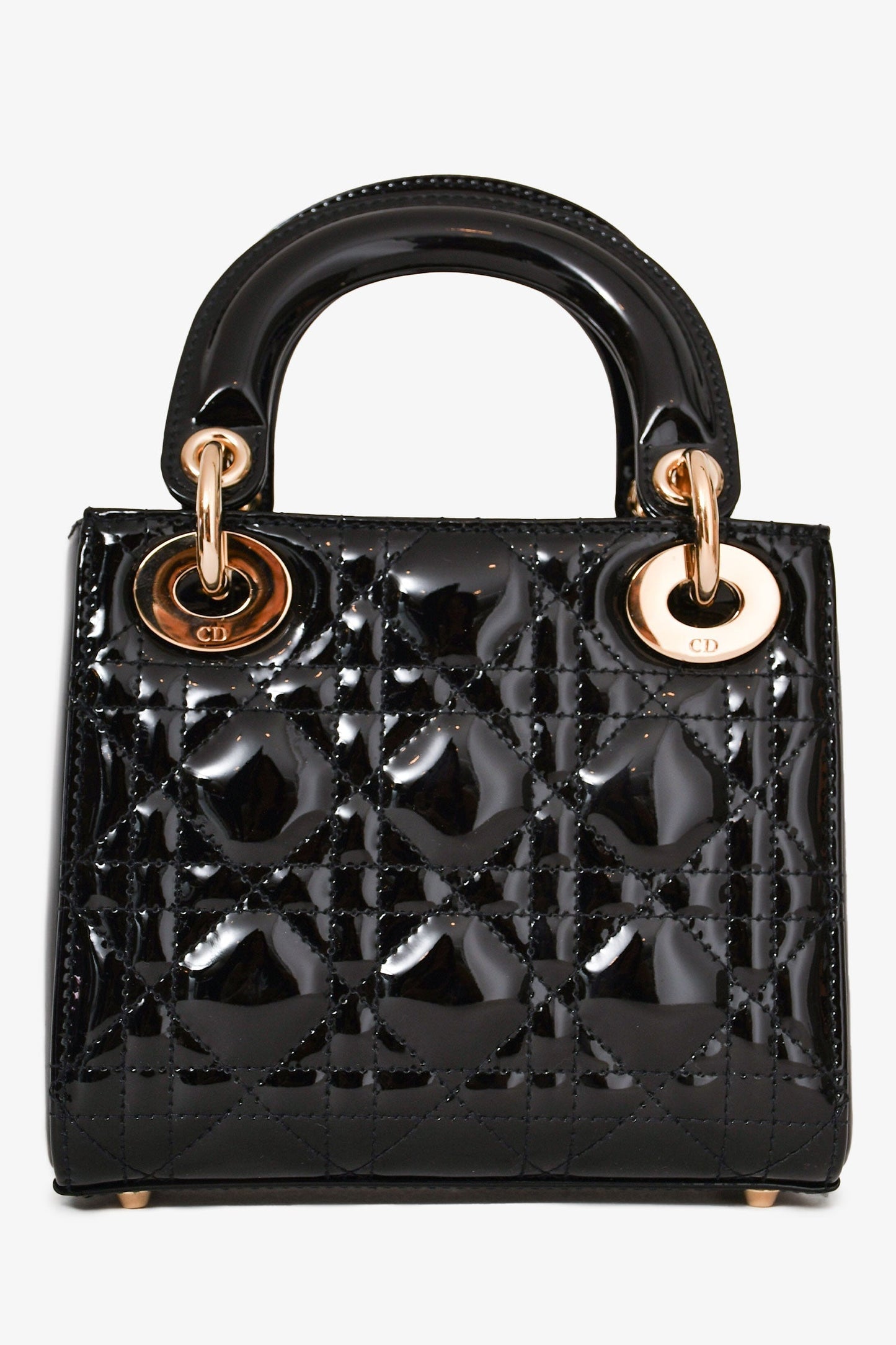 Christian Dior 2021 Black Patent Leather Mini Lady Dior Bag with Strap