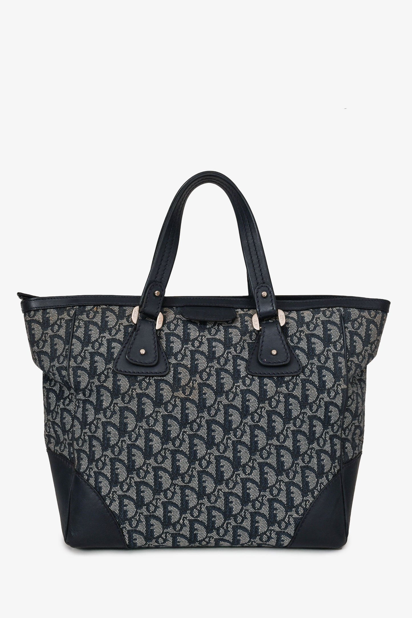 Christian Dior Vintage Navy Oblique Jacquard Leather Top Handle