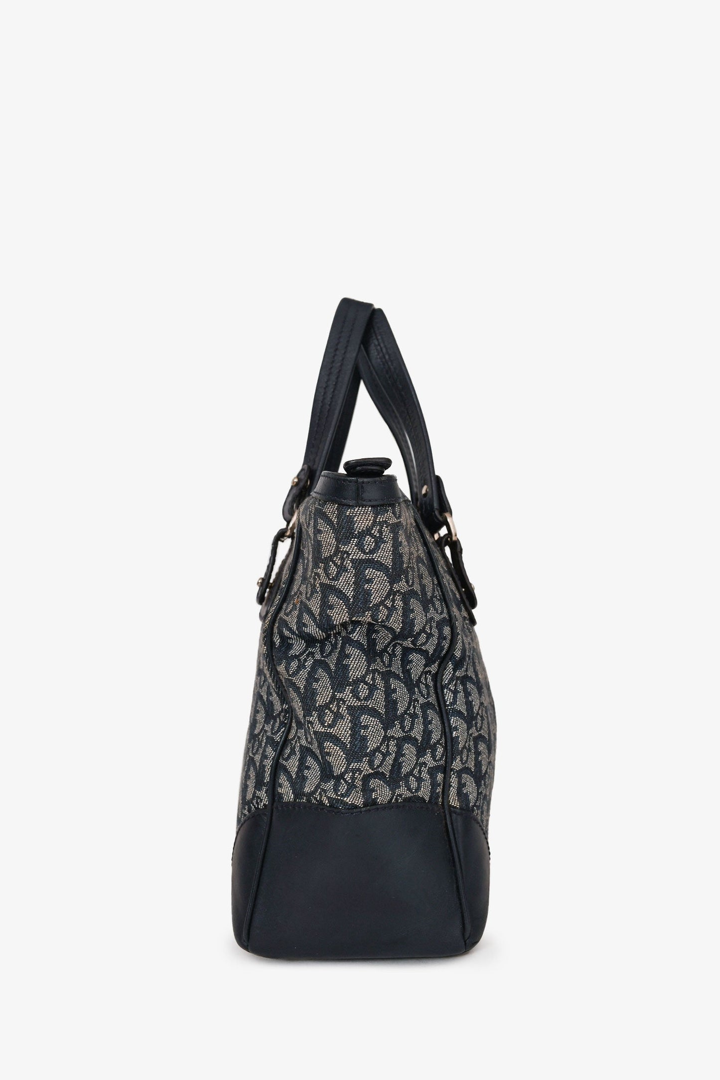 Christian Dior Vintage Navy Oblique Jacquard Leather Top Handle