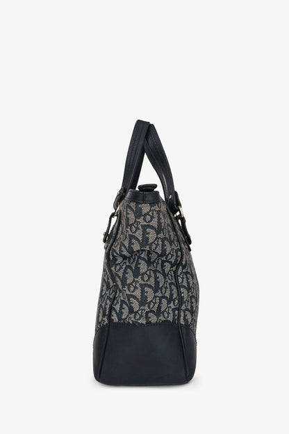 Christian Dior Vintage Navy Oblique Jacquard Leather Top Handle