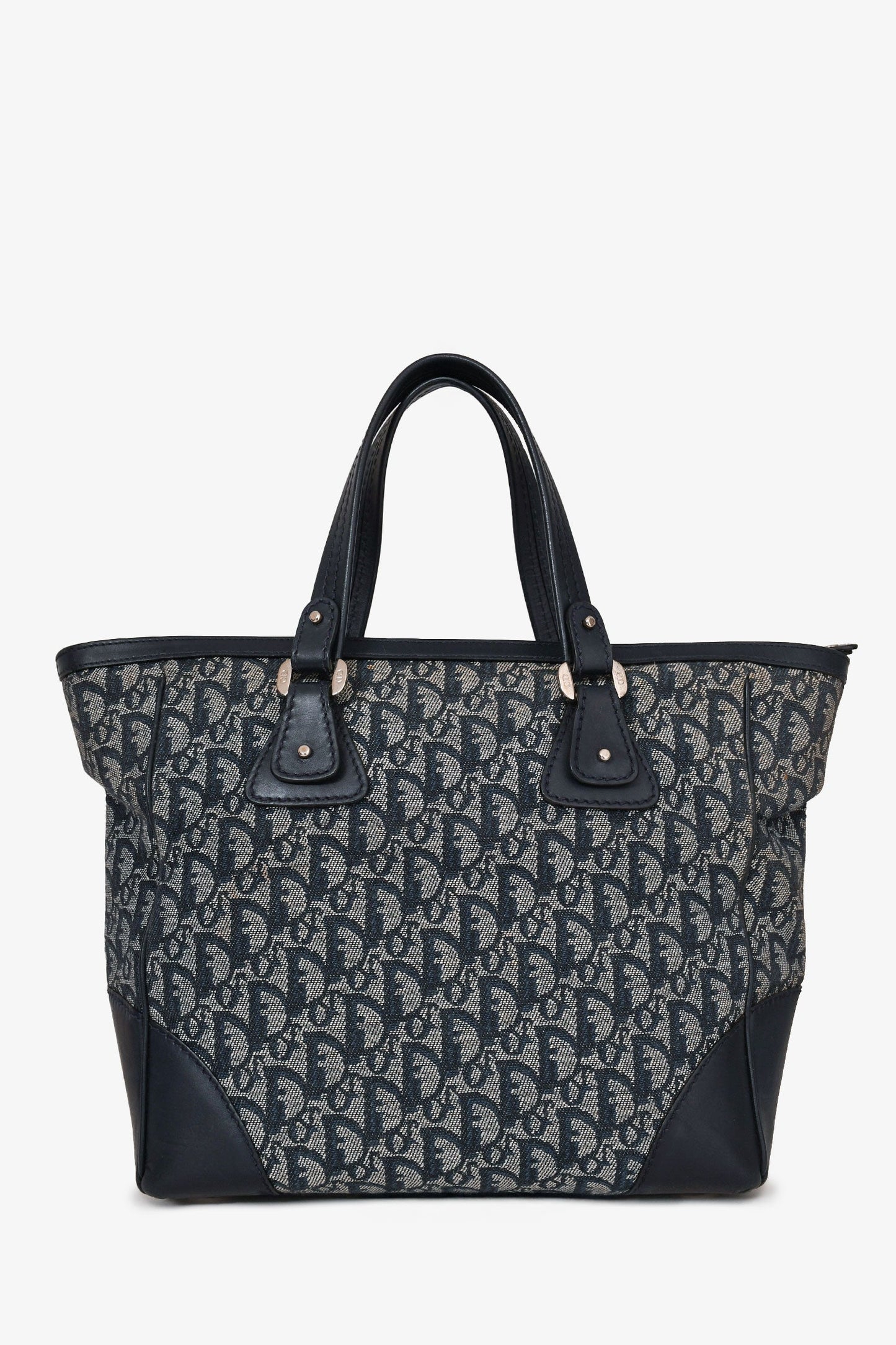 Christian Dior Vintage Navy Oblique Jacquard Leather Top Handle