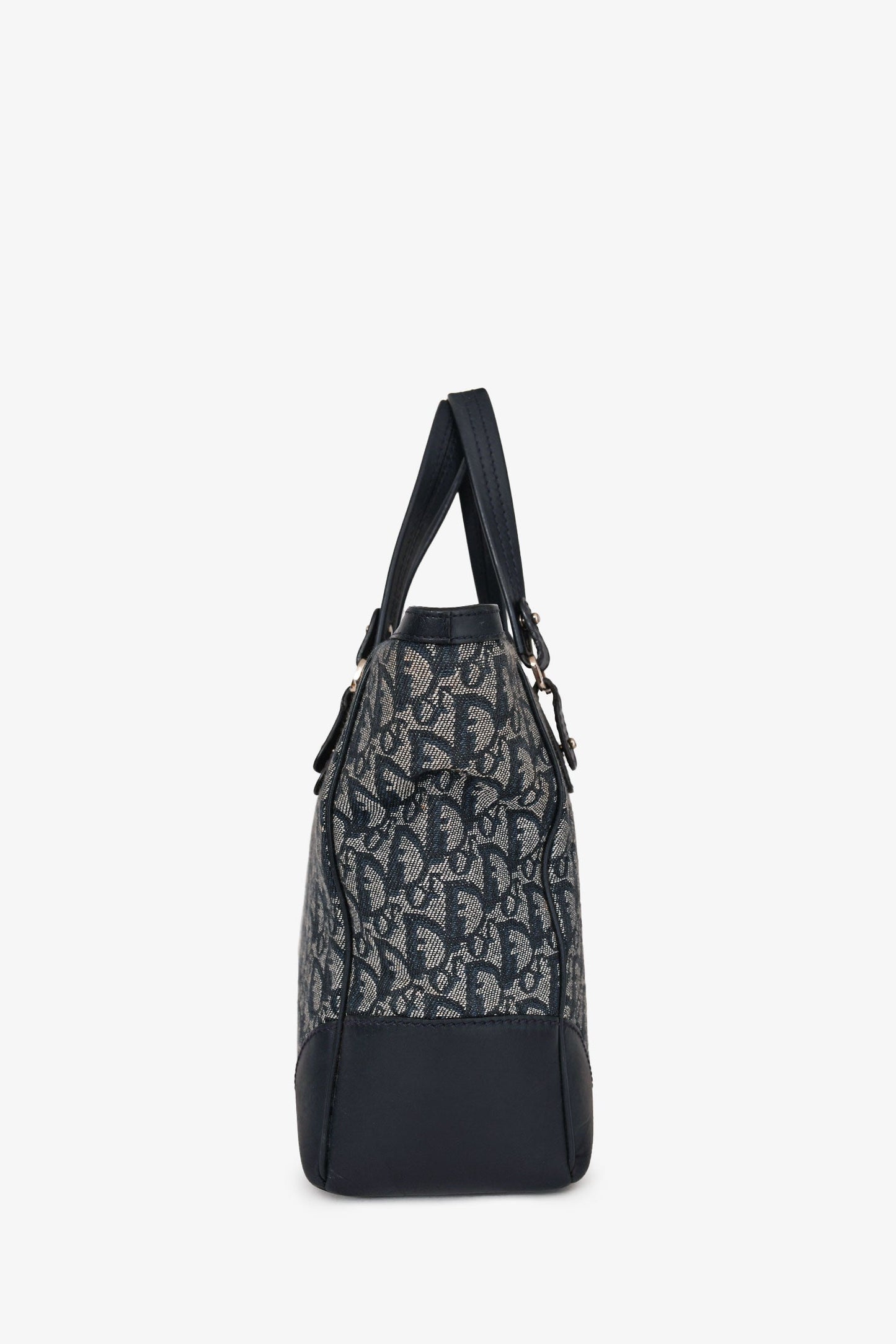 Christian Dior Vintage Navy Oblique Jacquard Leather Top Handle