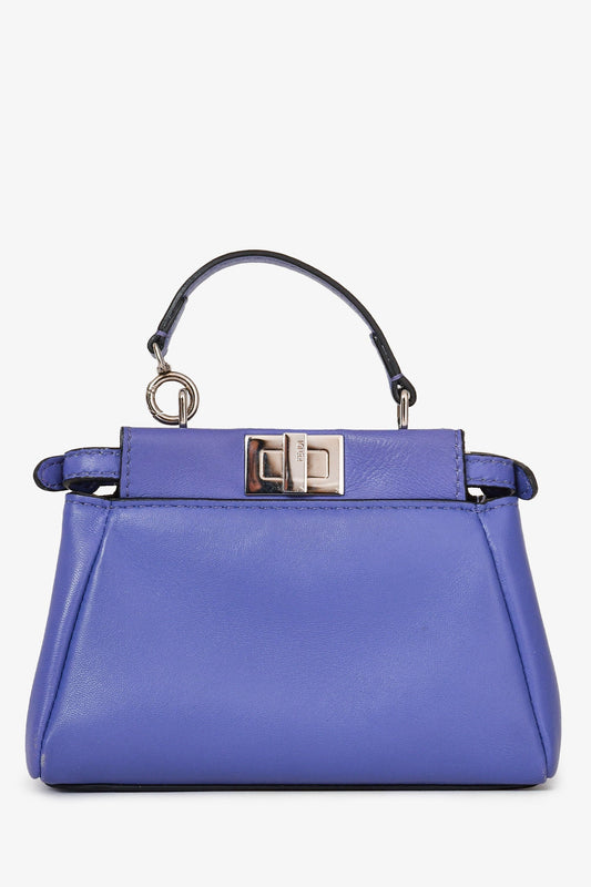 Fendi Purple Leather Micro Peekaboo Top Handle Bag With Strap