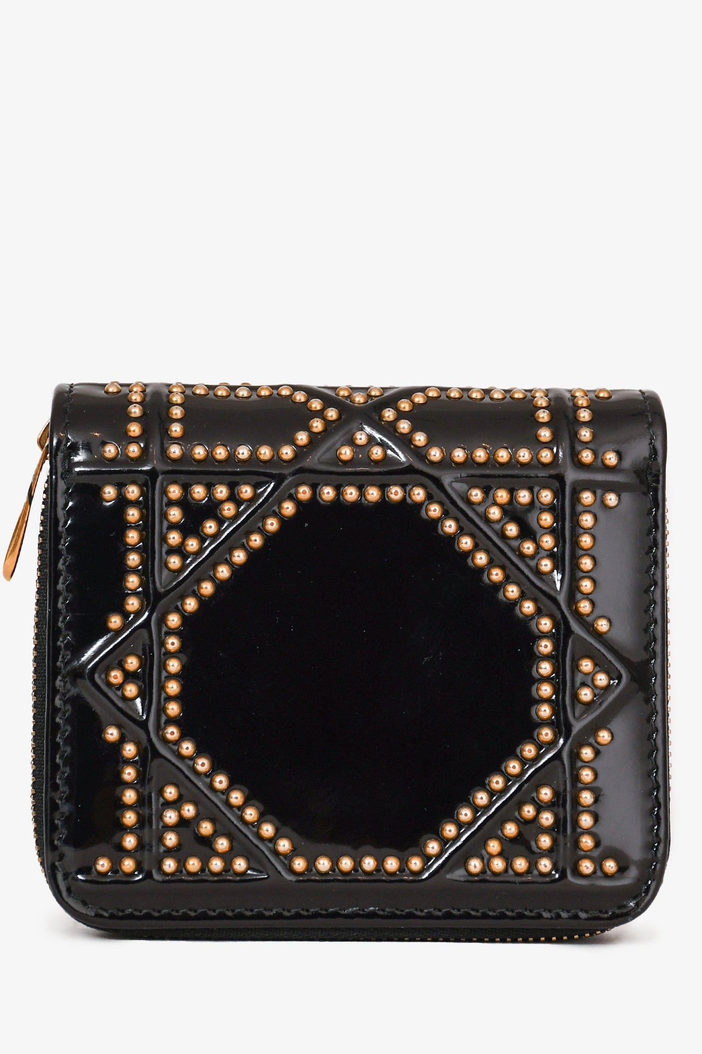 Christian Dior 2017 Black Patent Leather Studded Diorama Small Wallet