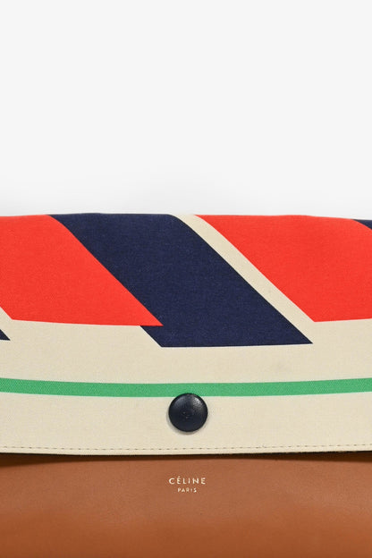 Celine Brown Leather Striped Canvas Pouch (As Is)