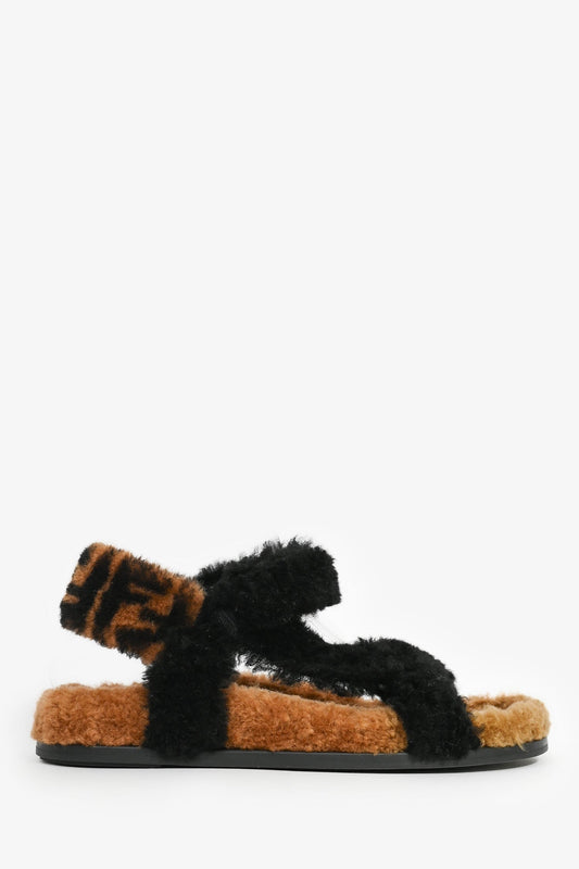 Fendi Vintage Black/Brown Fur Sandals Size 36