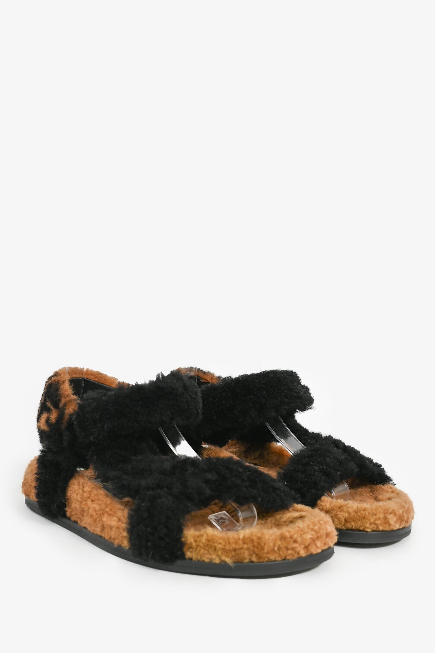 Fendi Vintage Black/Brown Fur Sandals Size 36