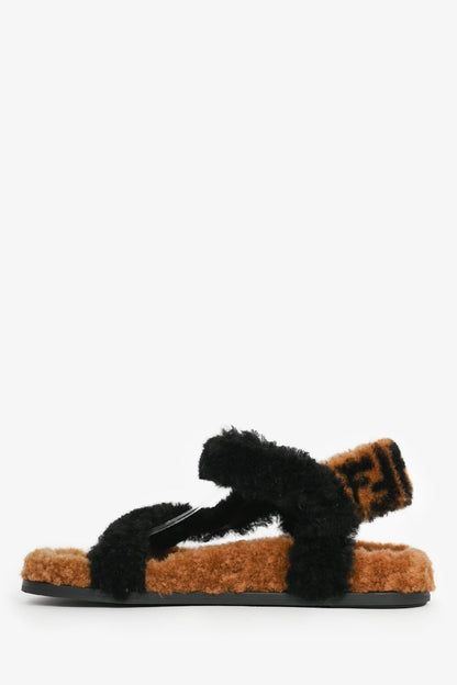Fendi Vintage Black/Brown Fur Sandals Size 36