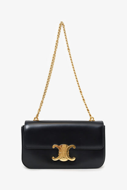 Celine Black Leather Claude Triomphe Chain Shoulder Bag