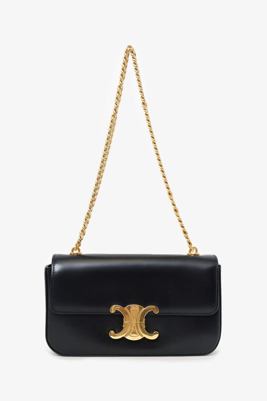 Celine Black Leather Claude Triomphe Chain Shoulder Bag