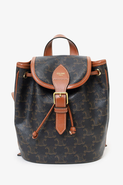 Celine Brown Canvas Triomphe Folco Mini Backpack