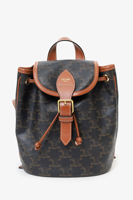 Celine Brown Canvas Triomphe Folco Mini Backpack
