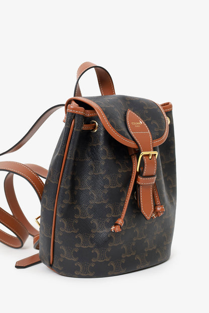 Celine Brown Canvas Triomphe Folco Mini Backpack
