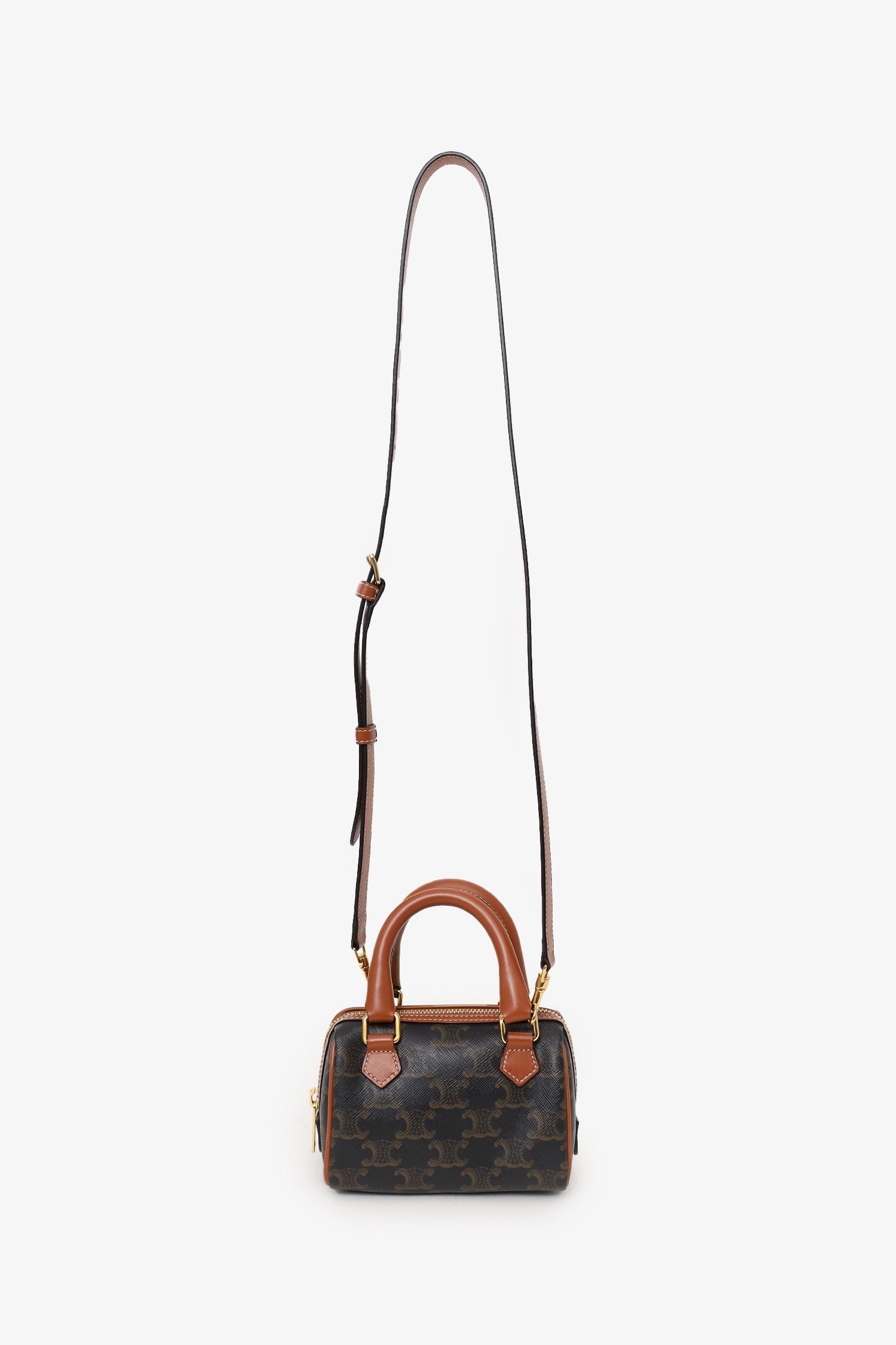 Celine Triomphe Canvas/Calfskin Mini Boston Bag With Strap