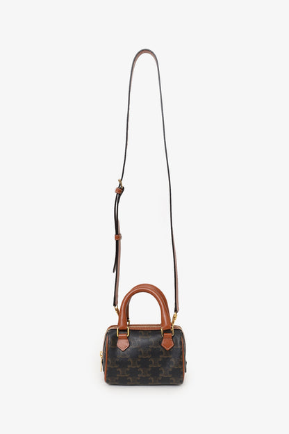 Celine Triomphe Canvas/Calfskin Mini Boston Bag With Strap