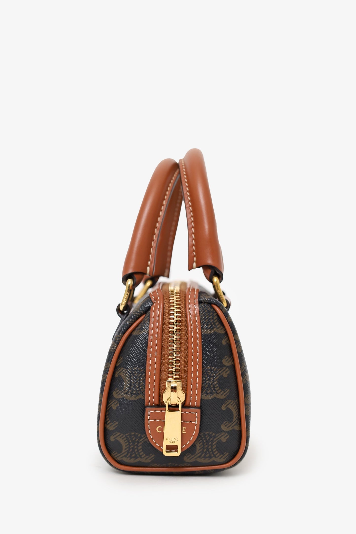 Celine Triomphe Canvas/Calfskin Mini Boston Bag With Strap