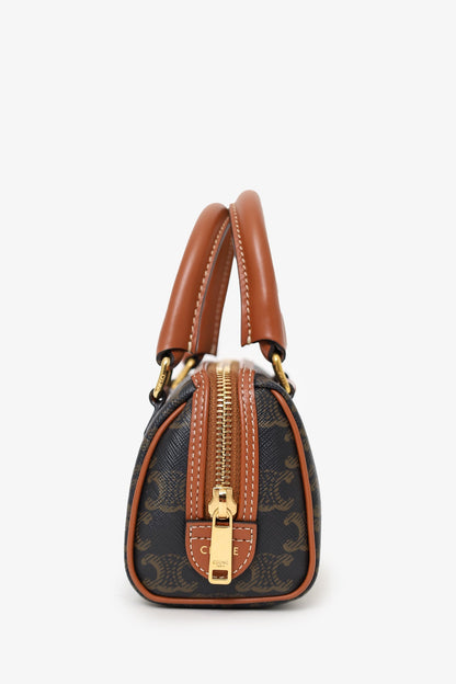 Celine Triomphe Canvas/Calfskin Mini Boston Bag With Strap