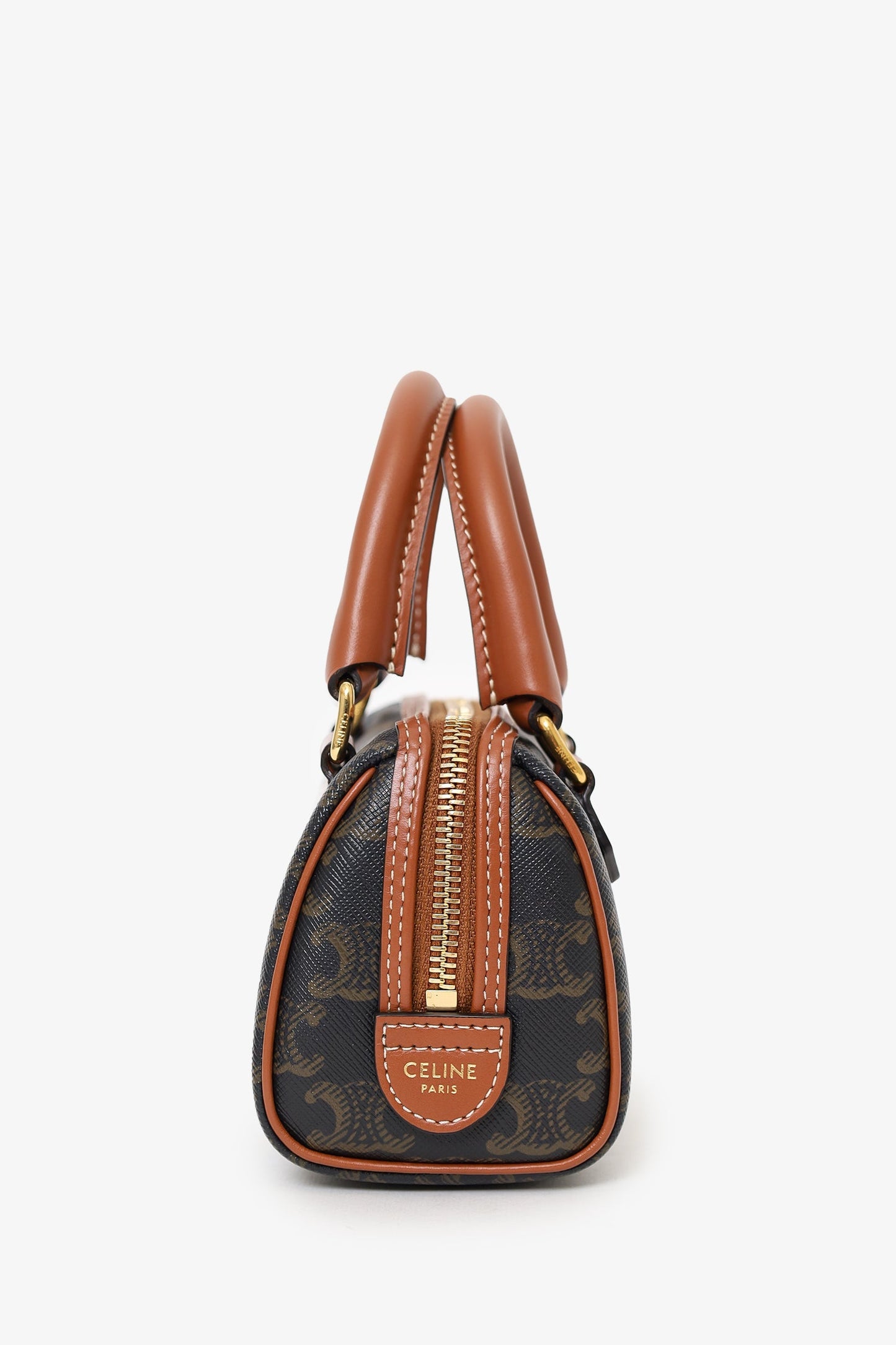Celine Triomphe Canvas/Calfskin Mini Boston Bag With Strap
