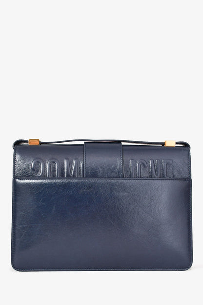 Christian Dior 2019 Blue Leather Crinkled Logo Montaigne Bag