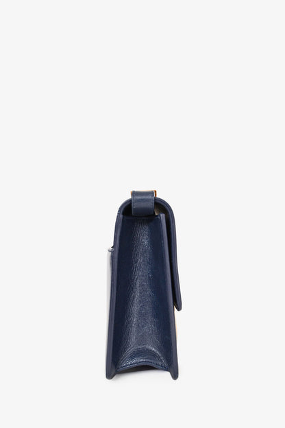 Christian Dior 2019 Blue Leather Crinkled Logo Montaigne Bag