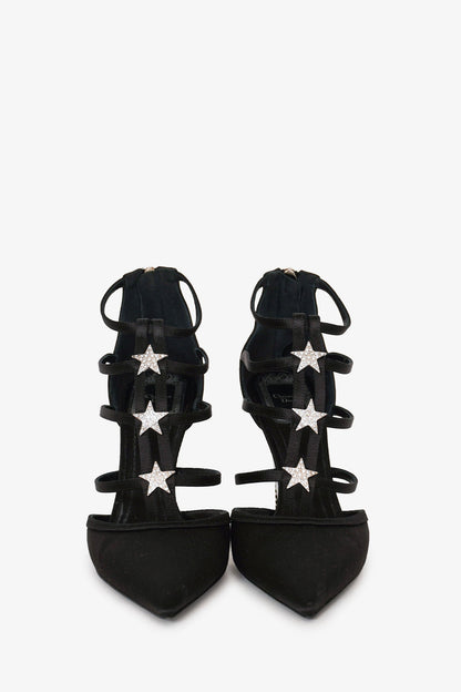 Christian Dior Black Suede Crystal Star Pointed Heels Size 36.5