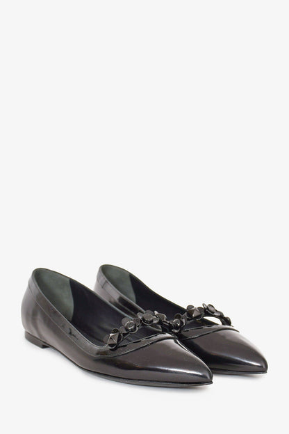 Louis Vuitton Black Patent Floral Embellished Pointed Flats Size 36.5