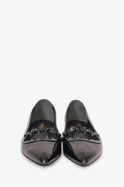 Louis Vuitton Black Patent Floral Embellished Pointed Flats Size 36.5