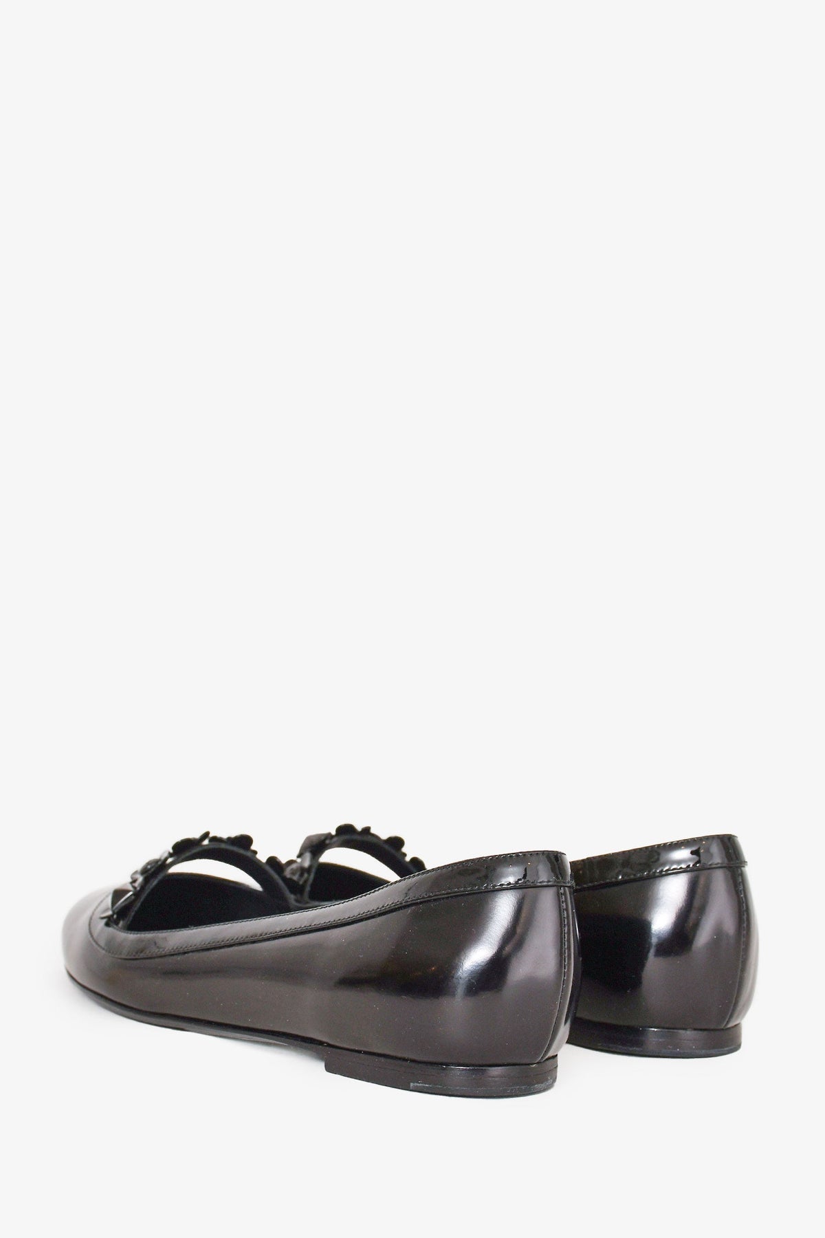 Louis Vuitton Black Patent Floral Embellished Pointed Flats Size 36.5