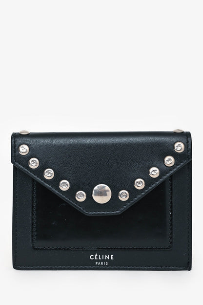 Celine Black Leather Silver Stud Cardholder