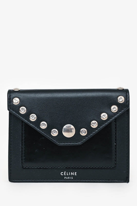 Celine Black Leather Silver Stud Cardholder