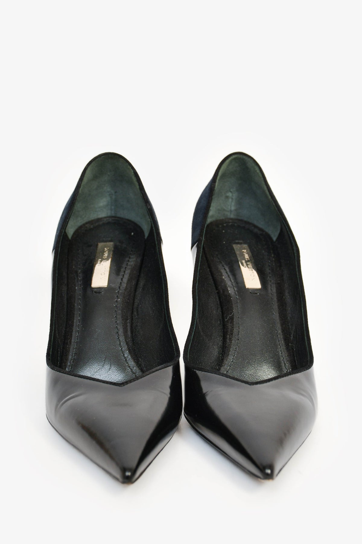 Louis Vuitton Black Leather/Navy Suede Curved Heels Size 37