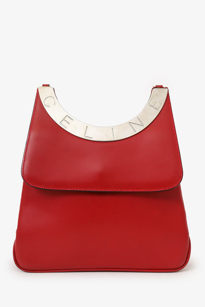 Celine Red Leather Circle Flap Crossbody Bag