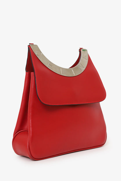 Celine Red Leather Circle Flap Crossbody Bag