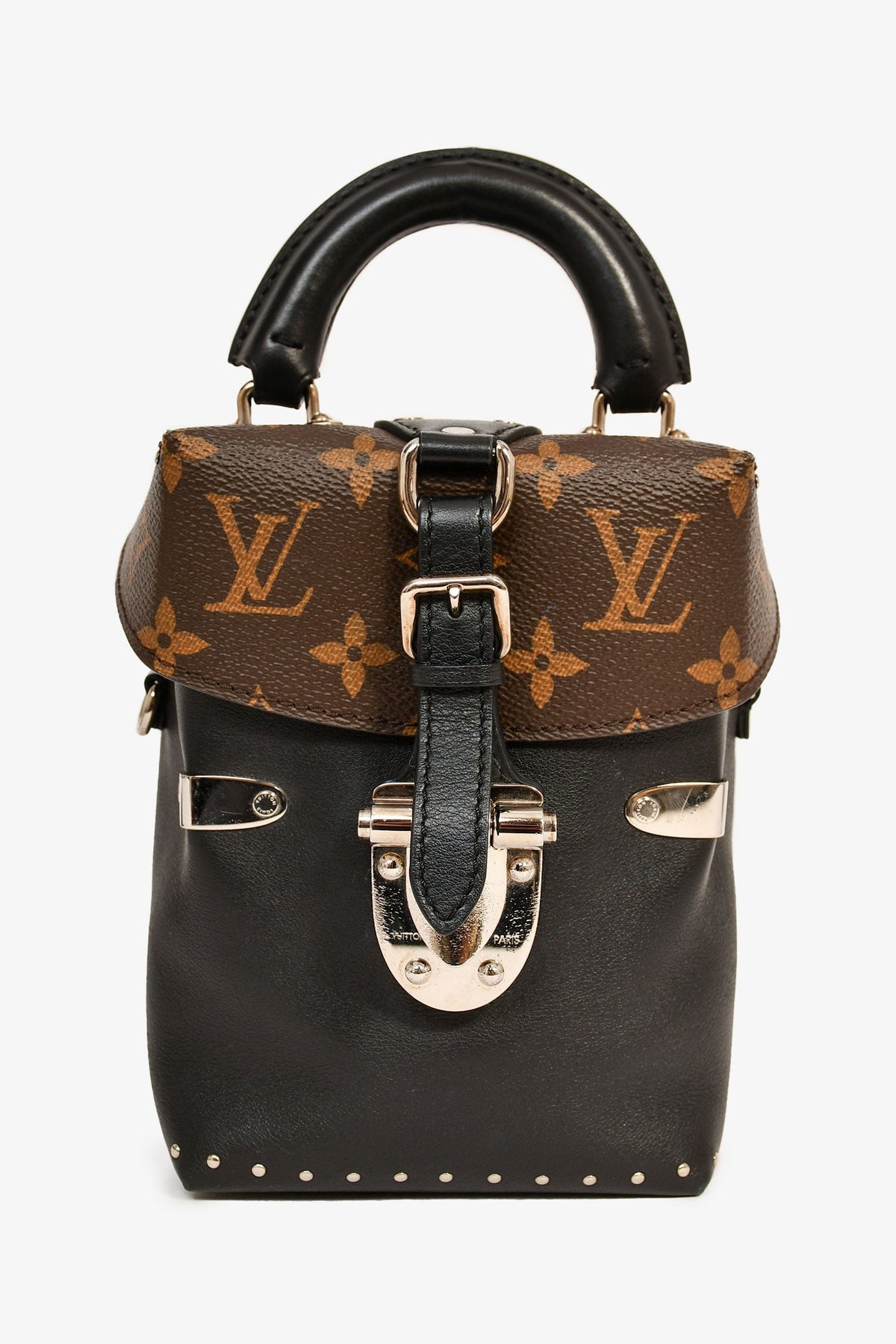 Louis Vuitton Black Leather Monogram 'Camera Box' Top Handle with Strap