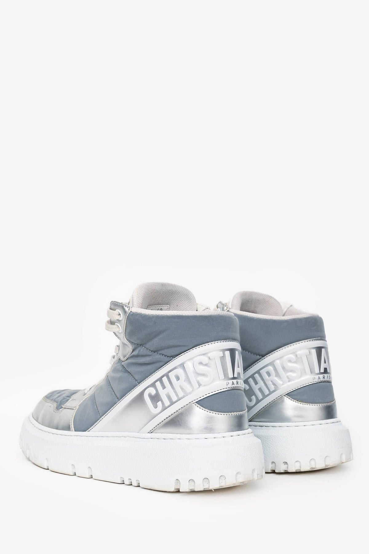 Christian Dior Silver Metallic High Top D-Player Sneakers Size 40