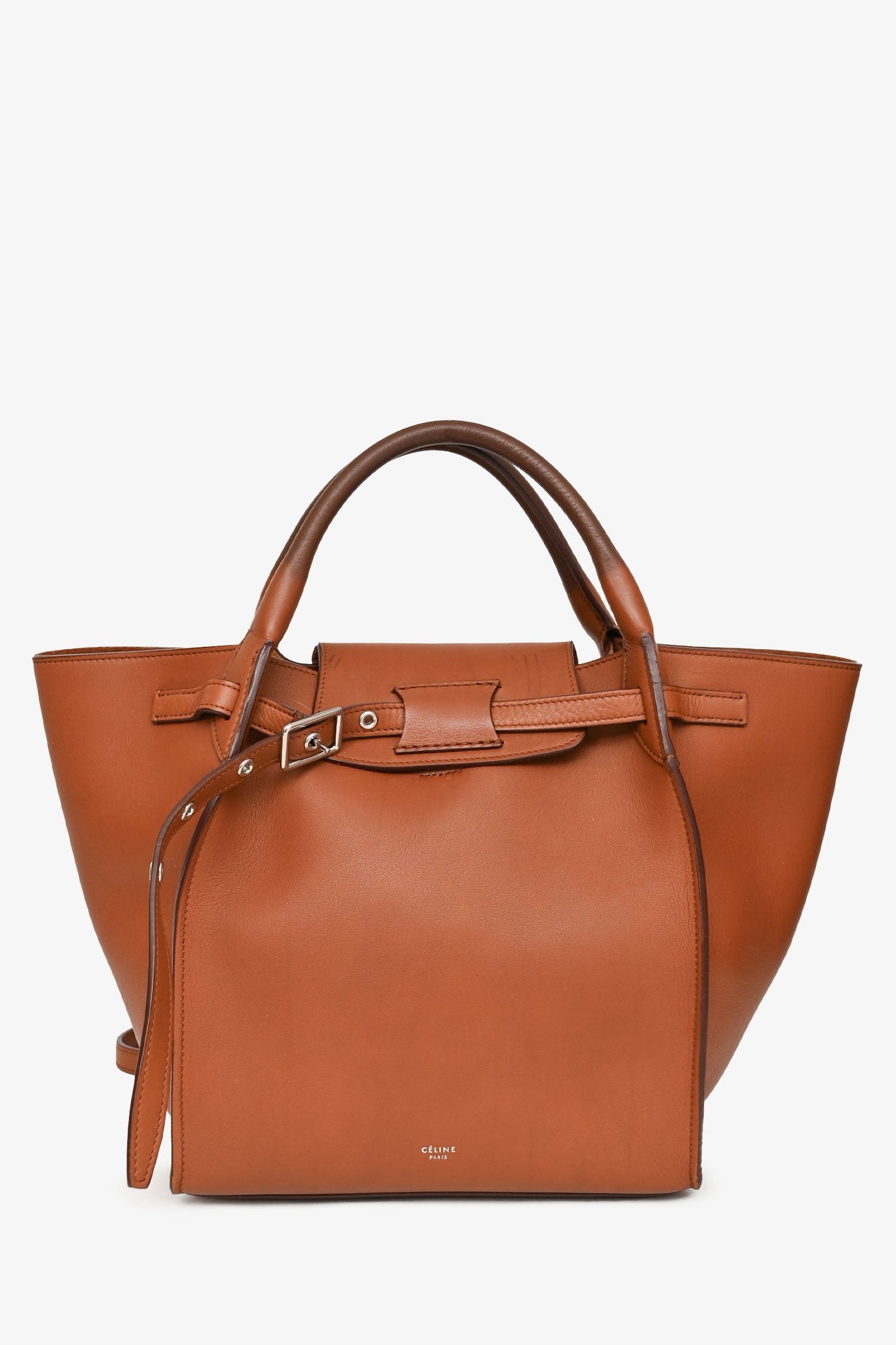 Celine Brown Leather Small Big Bag with Strap