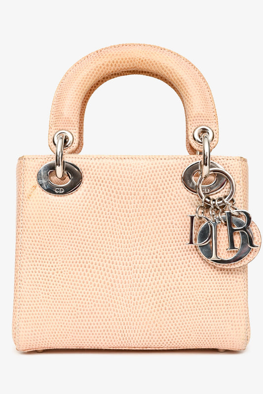 Christian Dior 2017 Beige Lizard Skin Mini Lady Dior with Strap SHW (As Is)