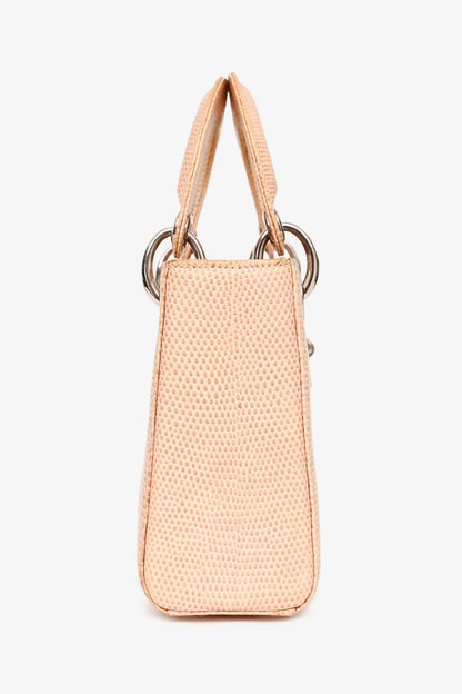 Christian Dior 2017 Beige Lizard Skin Mini Lady Dior with Strap SHW (As Is)
