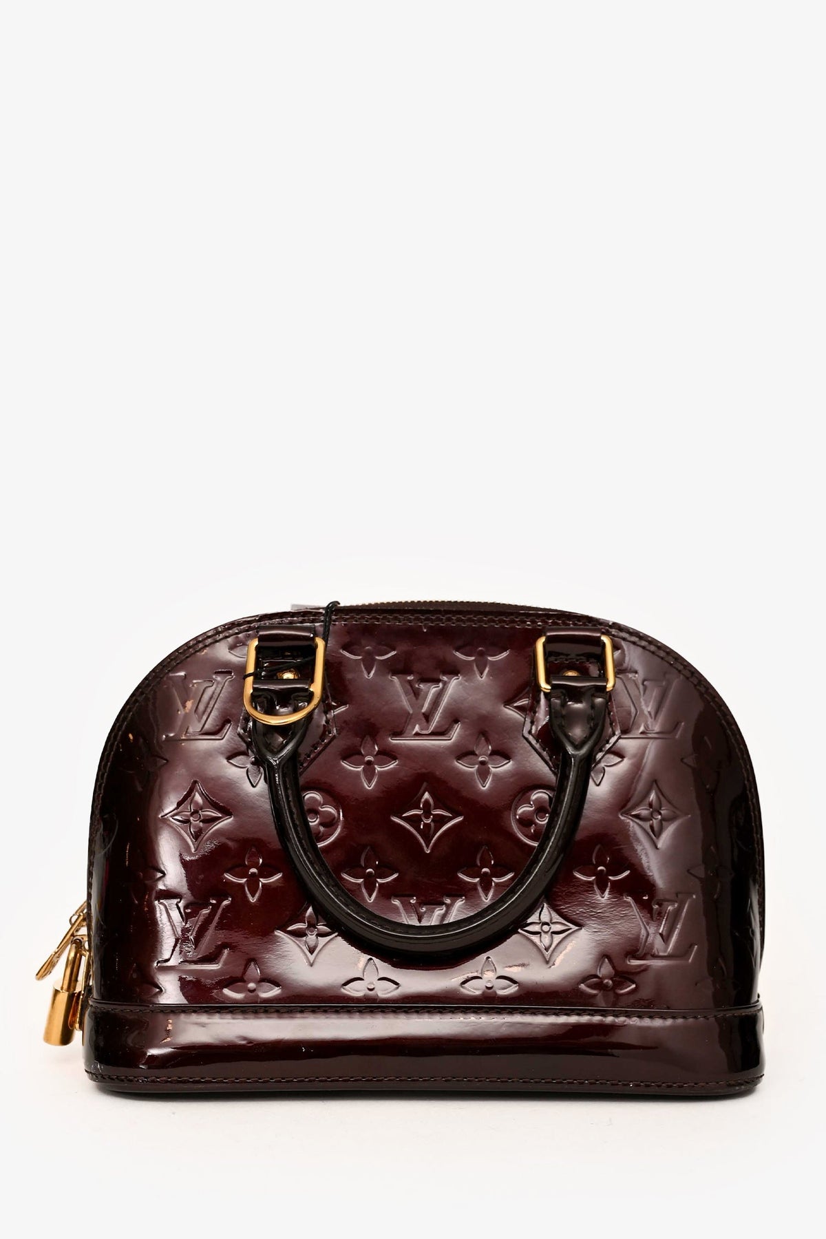 Louis Vuitton Burgundy Patent Monogram "Alma' BB Top Handle with Strap